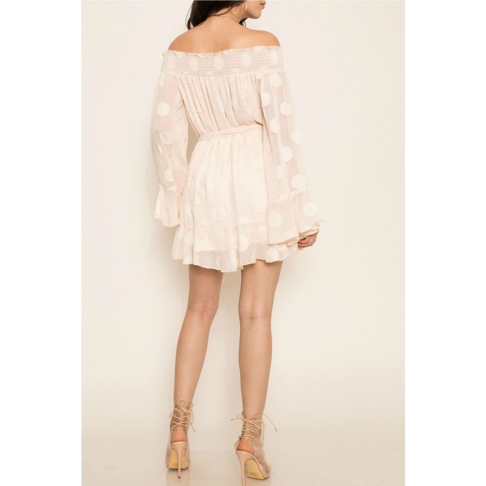 L'Atiste Chiffon Dot Cream Bell Sleeve Mini Dress - Picture 4 of 8